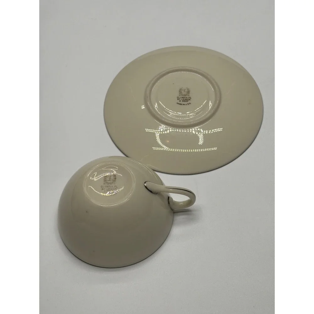 Lenox Olympia Fine China Cup and Saucer Set Cream Silver Rim‎ Made USA X-303P